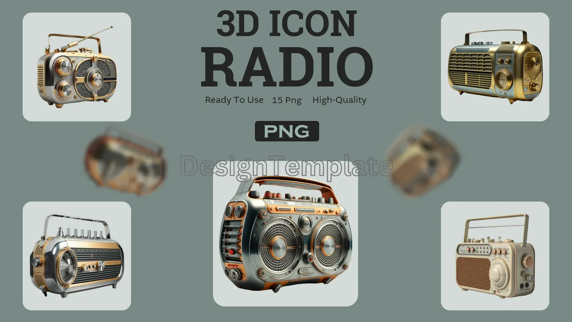 Retro 3D Radio Icons Vector Pack